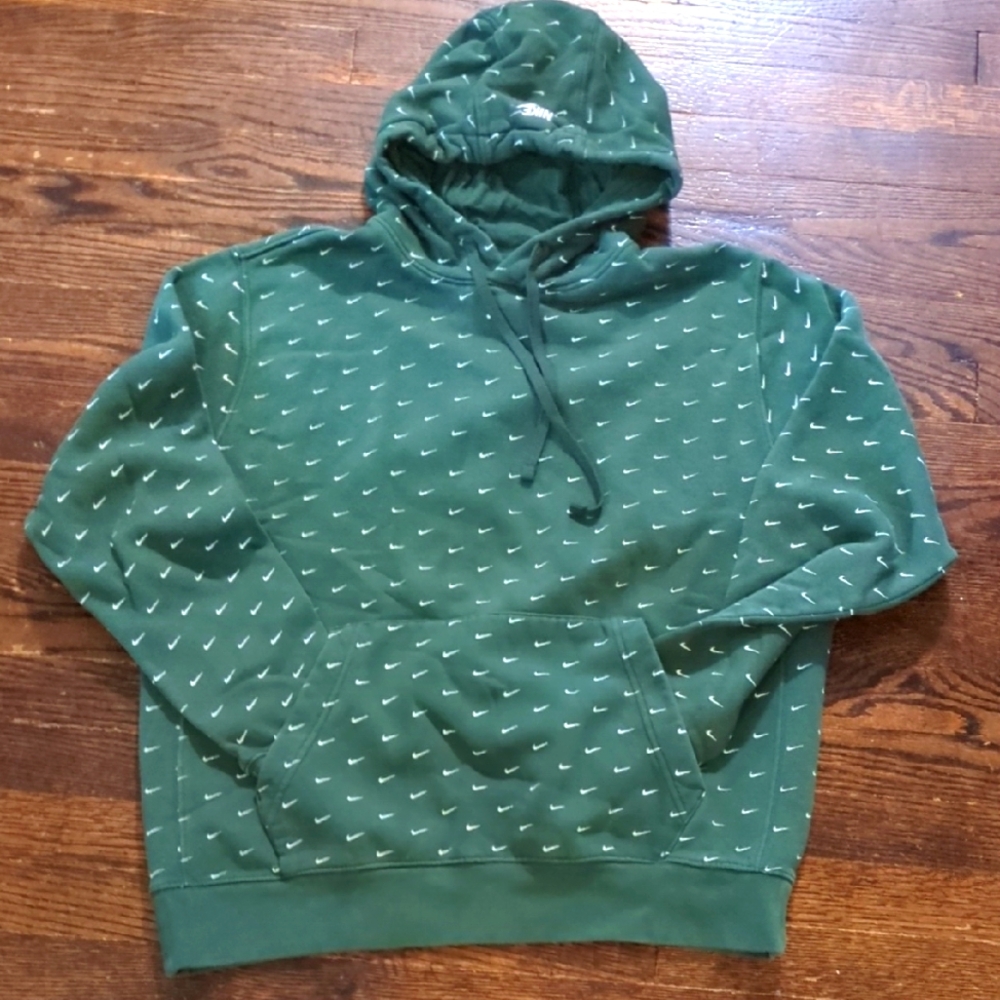 Vintage Nike Green Allover Print Hoodie Sweatshirt Y2K Made In Egypt